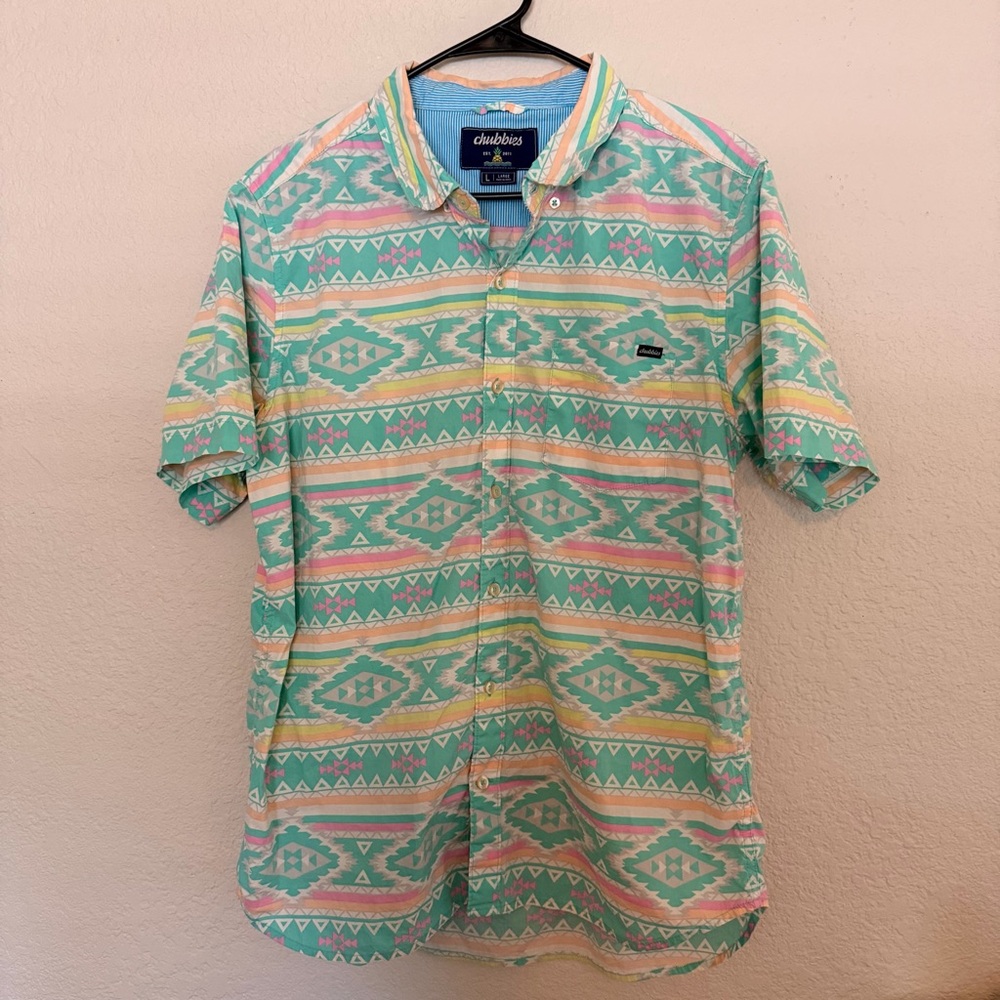 chubbies Cotton Mint Green Aztec Short-Sleeve Button-Up Shirt